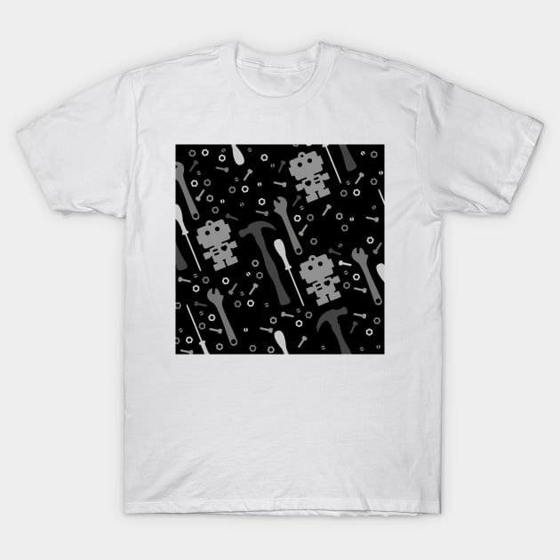 Techie Tools Black White Pattern T-Shirt by XOOXOO